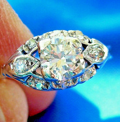Original EARTH MINED DIAMOND Deco Engagement Ring Antique PLATINUM Solitaire S 8