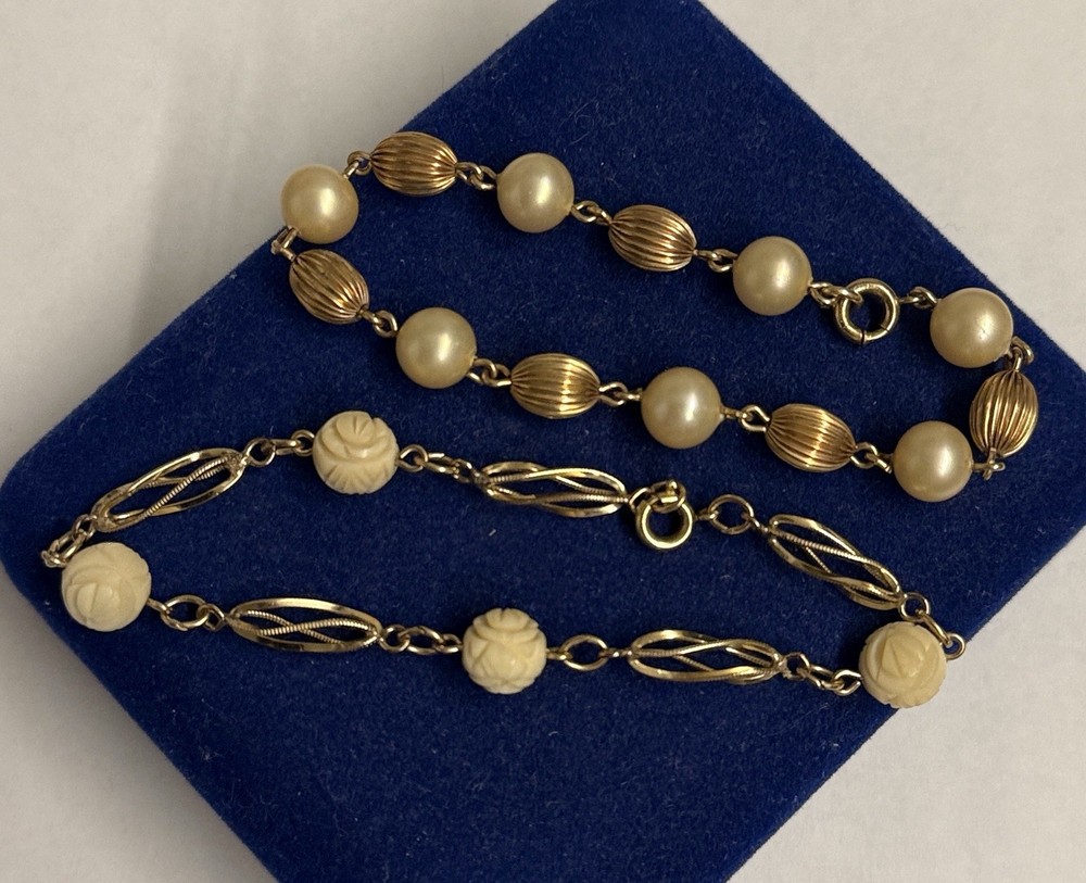 13.9g LOT 2x Gold Filled Bracelet 7″ Shell Cage Bead Chain Victorian Gf