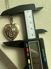 Antique Heart Shaped Photo Locket Gold Over Sterling 19” Chain Read C3