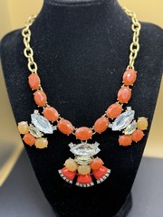 Vintage J. Crew Multicolored Jeweled Art Deco Style Statement Necklace 16.5″