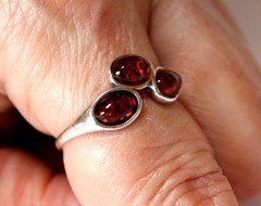 Baltic Vintage Genuine Cognac Color Amber Ring 925 Silver Made in Poland #100