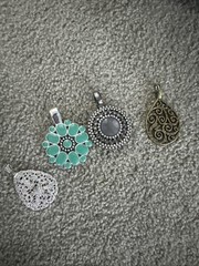 Lot of 4 Vintage Silver Tone Gemstone Pendants Turquoise Black Onyx Clear