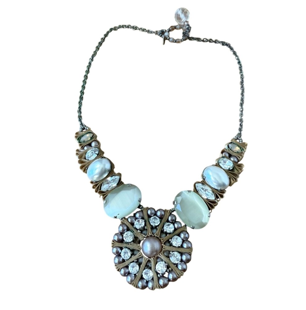 Tata Statement Necklace Pearls & Crystals Vintage Style Beaded Chain Elegant