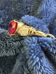 VTG Yellow Gold-Plated Clear CZ Cubic Zirconia & Red Stone Cocktail Size 10 Ring