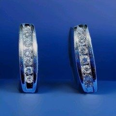 EARTH MINED DIAMOND Bar European Style HUGGIE Earrings Channel 14K WHITE GOLD
