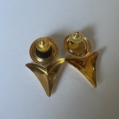 Vintage Gold Tone Clear Cabochon Statement Earrings Pierced Post Geometric