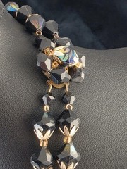 Vintage Lucite Faceted Black Aurora Necklace Mid Century Decorative Clasp 19″