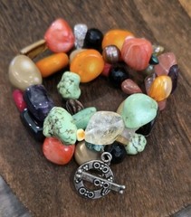 Vtg Natural & Man-made Colorful Stone Beaded Necklace, Non-magnetic Toggle