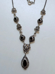Vintage Black Onyx and Marcasite Sterling Silver Necklace