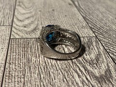 Sz 8 Cushion Cut 925 Ring Blue Topaz Color Stone Sterling Silver Filigree Signed