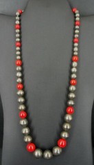 Necklace Vintage Silver Plated Metal with Red Beads Graduated in Size Necklace