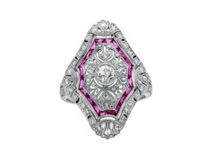 3Ct Art Deco Style Lab Created Diamond & Ruby Anniversary 14k White Gold FN Ring