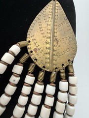 Tribal Bib Necklace White Bone Look Beads Brass Multi Strand Boho Ethnic Vintage