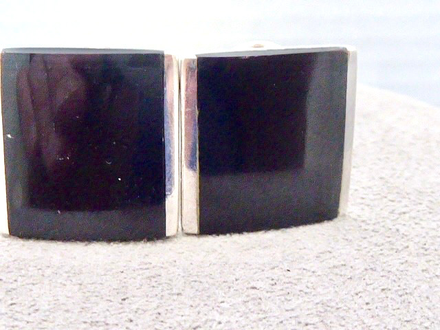 VINTAGE STAMPED 925 SIGNED FAS OMEGA BACK POST BLACK ONYX EARRINGS 3/4″