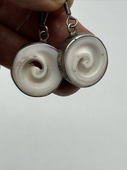 Vtg Sterling Silver 950 Shiva Eye Swirl Shell Drop Dangle Earrings 1.5″