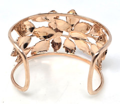 Vintage Wide Cuff Bracelet Leaf Cutout Rose Gold Plated BBJ JTV 8″