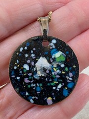 Copper Enamel Pendant Necklace Millefiori Vintage 15″ Chain