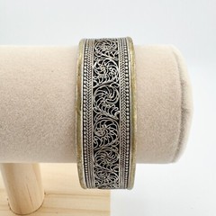Vintage Nepal Filigree Silver Tone Cuff Hero Retro Bracelet Leaf Swirl