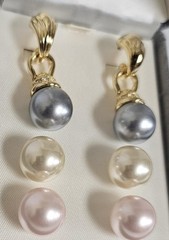 Vintage NOLAN MILLER Signed Interchangeable Faux Pearl Dangle Pierced Earrings