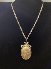 Large Beautiful Vintage LIMOGES FRANCE Cameo Necklace Courting Couple Porcelain