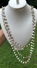 3-Layer Beaded Necklace Gold Tone Multicolor Neutral Boho Chic Long