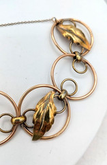 Vintage KREMENTZ Bracelet Leaf Circles Mixed Metal Copper and Gold Tone