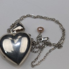 Puffy Heart Locket Pendant Necklace Sterling Silver