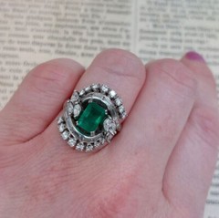 Art Deco Ballerina Cluster Ring 2.4 Ct Lab Created Emerald 14k White Gold Over