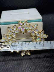 Vintage Unsigned Rhinestone Crystals AB Brooch Earrings Set