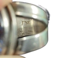 Vintage DI 925 Sterling Silver BLUE DRUZY Quartz Oval Gemstone Women Ring 6.5