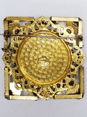 Antique Gold Tone Repousse Rhinestone Flower & Black Felt Pin Brooch AUSTRIA