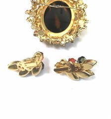 Book Piece Verified Juliana D&E Topaz Amber Tiered Cameo Brooch & Earrings