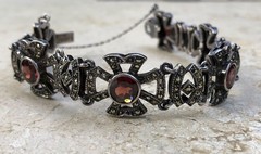 💥❤️✨VINTAGE 925 STERLING SILVER GARNET & MARCASITE MALTESE CROSS BRACELET ✨❤️💥