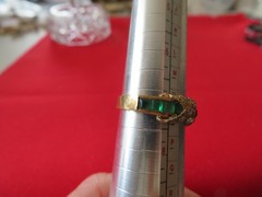Vintage Thailand Costume Jewelry AFJ Faux Emerald & Diamond Ring Size 7.25