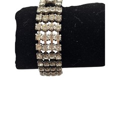 VTG 4 Row CoroCraft Rhinestone Bracelet Silver-Tone Mid-Century Crystal Shine