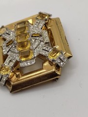 McClelland Barclay Large Citrine & Clear Rhinestone Art Deco Brooch