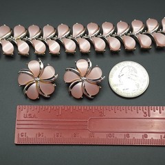 Vintage Kramer Pink Moonglow Thermoset Lucite Necklace Clip Earrings Demi Parure