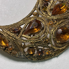 Large Vintage La Roco 1950s Half Moon Crescent Brooch Lapel Pin Faux Amber