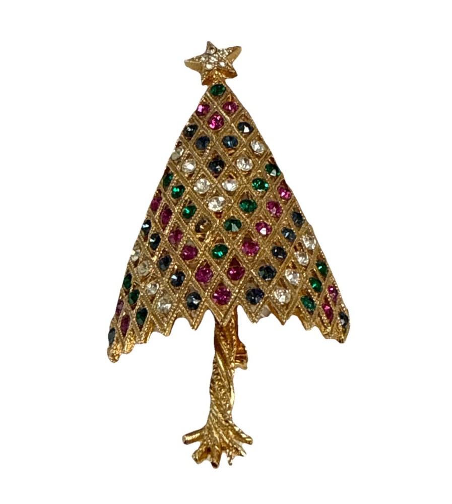 1960s Coro Craft Christmas Tree Brooch Signed