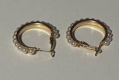 Lot of 3 pair Gold Tone Pearl Earrings Costume Jewelry Pierced Post Hoops