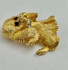 Vintage Pell Gold Tone Puppy Dog Clear Crystal Collar Red Crystal Eyes Brooch