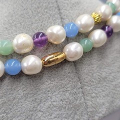Vintage White Purple Green Bead Necklace Estate Costume Jewelry 36 in