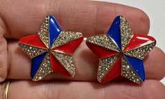 NEW Sugarfix America Star USA Blue Red Enamel Cluster Rhinestones Stud Earrings
