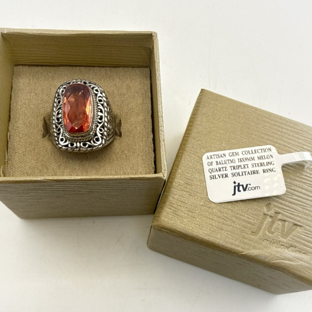 Sarda Sterling Silver Ring Melon Quartz Pebbled Size 10 JTV Caviar Bali 925