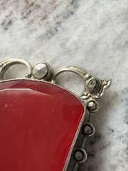 VTG Czech Art Deco Bohemian Red Stone BROOCH Pin 1930s Czechoslovakia TLC