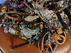 Huge Lot Of Estate Jewelry Watches, Necklaces, Bracelets, Pins, Mixed Vintag