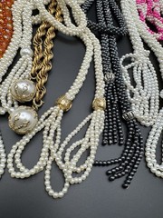 Lot 13 Vintage Beaded Scarf Necklaces Faux Pearl Tassel Multi Color