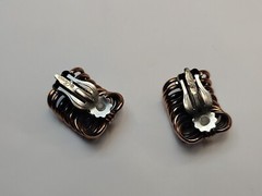 Vintage Renoir Signed Copper Coil MCM Cuff Bangle Bracelet & Clip On Earring Set