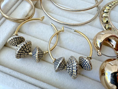 7 Pairs Of Gold Tone VTG Pierced Earrings LOT Enamel 1980s 1990s modern Art deco
