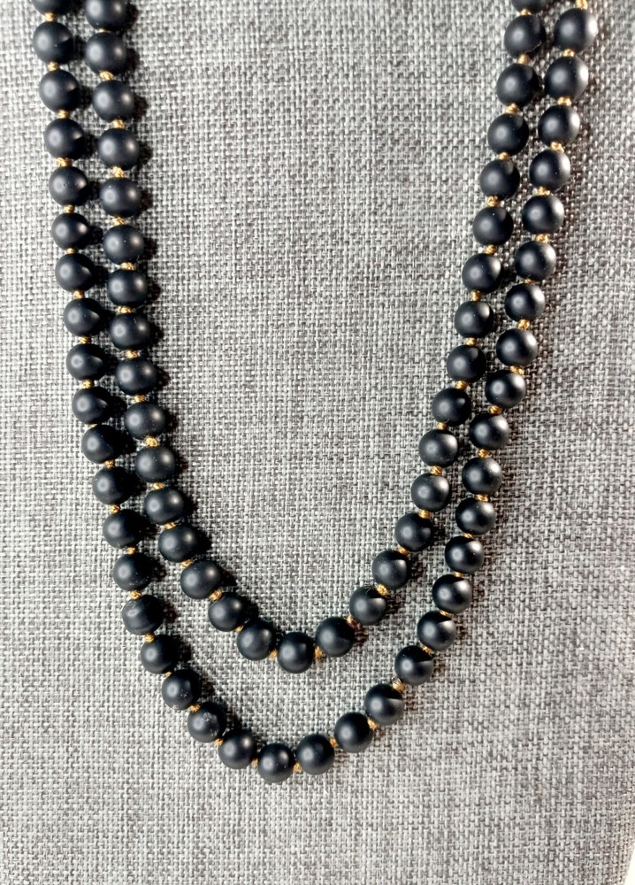 Vintage 36 In. Hand Knotted Matte Black Onyx Necklace – GOLD Threading